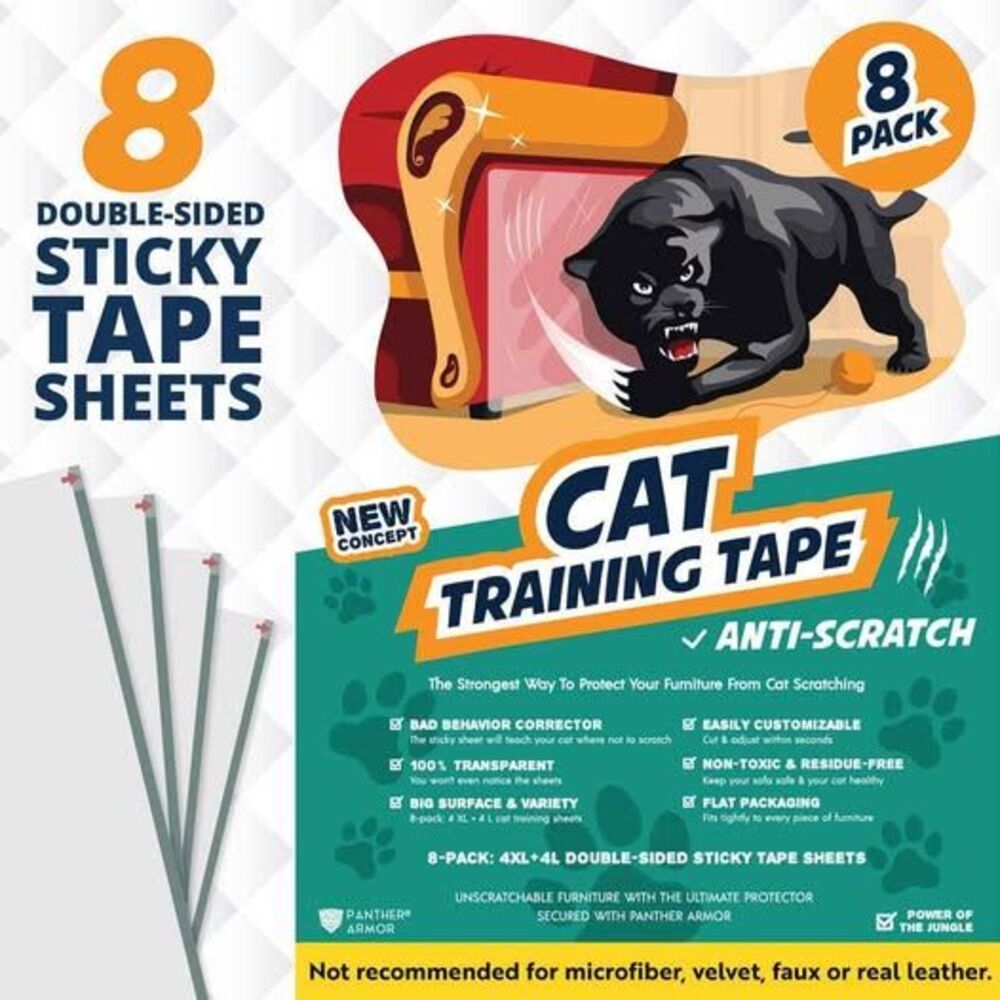 8-Pack Cat Scratch Deterrent Tape – Double-Sided Adhesive Sheets for Furniture